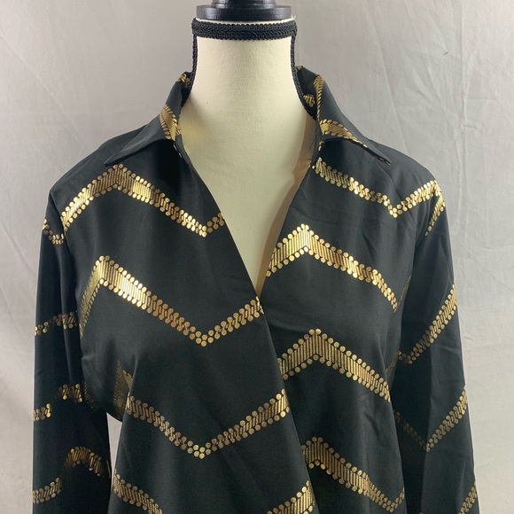 Chevron Print Lantern Sleeve Shirt Black - Picture 7 of 9